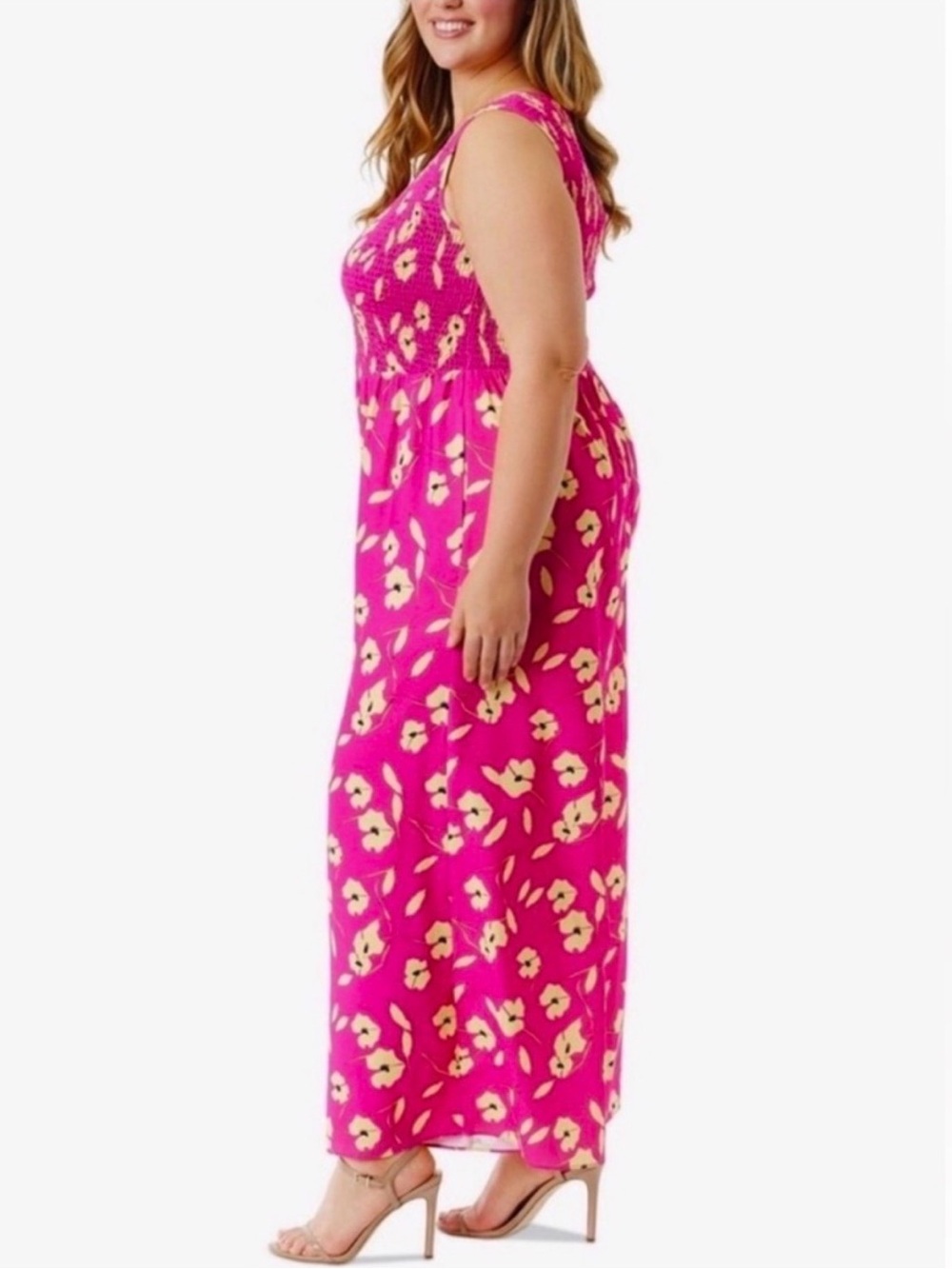 Jessica Simpson Rose Violet Wide Leg Smock Top Jumpsuit 2X, 3X
